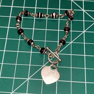 Sterling Heart and Purple Bead Toggle Bracelet